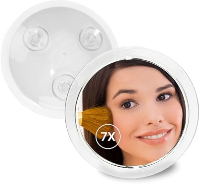 Fantasia Beauty® Kosmetikspiegel mit 7-facher Vergrößerung – Sicherer Halt durch 3 Saugnäpfe – Perfekt zum Schminken & Rasieren – Ø 15,5 cm – Vergrößerungsspiegel ohne Bohren für Bad, Dusche & Reisen