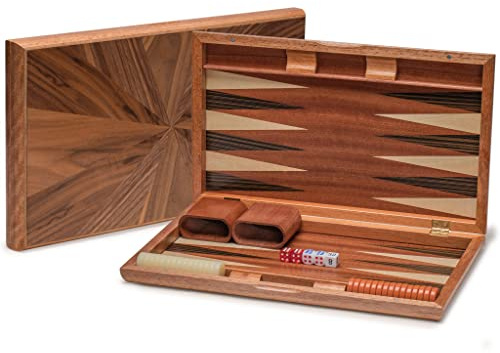 Yellow Mountain Imports Backgammon-Spiel-Set mit Holzeinlagen, Cascadia - mit Acryl-Spielsteinen & Holzwürfelbechern, 44 Zentimeter Spielbrett