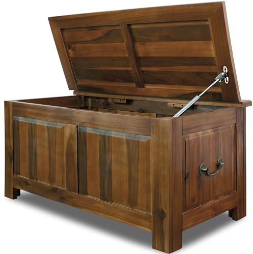 CASARIA® Holztruhe mit Deckel Groß 103L Volumen Sitzbank Stauraum 160kg belastbar Holz Akazie Flur Schatztruhe Truhe Schatzkiste Kolonialstil Braun