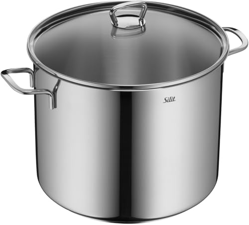 Silit Gemüse- Suppentopf Induktion 28cm, Glasdeckel, Topf 12l hoch, Edelstahl poliert, Topf groß Induktion, unbeschichtet, backofengeeignet
