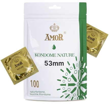 AMOR NATURE 53 mm Kondome 100er Pack | Premium Kondom naturfarben | gefühlsecht hauchzart | 0,07 mm Wandstärke