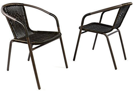 Nexos Trading Bistrostuhl stapelbar Poly-Rattan Gartenstuhl Balkonstuhl Terrassenstuhl Rattanstuhl mit Stahlgestell pflegeleicht robust für Balkon Terrasse Garten (2er Set Dunkelbraun)