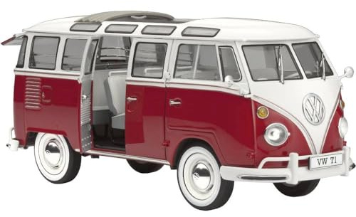 Revell 07399 Volkswagen VW T1 Samba Bus, Maßstab 1:24, 18,1cm originalgetreuer Modellbausatz für Fortgeschrittene, Automodell, Rot/Weiß, ohne Farben und Kleber