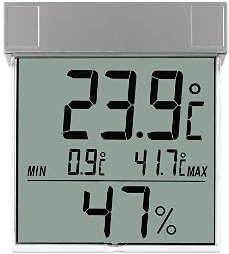 TFA Dostmann Digitales Fenster-Thermo-Hygrometer Vision, 30.5020,mit Außentemperatur und Luftfeuchtigkeit außen, wetterfest, großes Display, silber