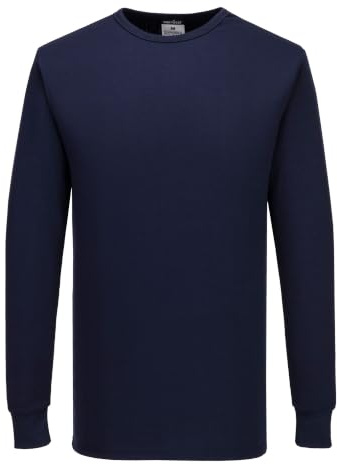 Portwest B123 Langarm Thermo-T-Shirt Wärmedämmung und Wärmeschutz Baumwolle | Marine, 4XL, UPF 15, Reguläre Passform, Polyester Atmungsaktiv Bau, Optimalen Kälteschutz, Einzelmanschette, Einfacher Kragen