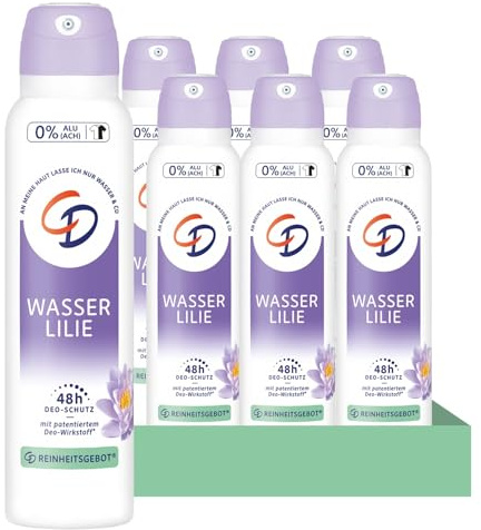 CD Deo-Spray Wasserlilie, Deodorant ohne Aluminiumsalze, langanhaltender Schutz für 24 h, für empfindliche Haut geeignet, vegan, Körperpflege, 6 x 150 ml, Lila, 220077-1