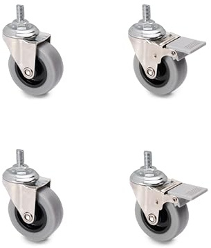 Emuca - Set aus 4 Lenkrollen für Möbel Ø50mm mit Gewindestift M8x15 und Kugellager, schwenkrollen gummi aus grau Farbe