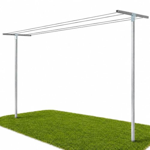 ANDRYS Wäscheständer Outdoor Zerlegbar, Eckige Pfosten (Silber) | Wäscheleinenpfosten für draußen, 220 cm hoch, zum Einbetonieren, aus kaltverzinktem Stahl, Leinen nicht enthalten