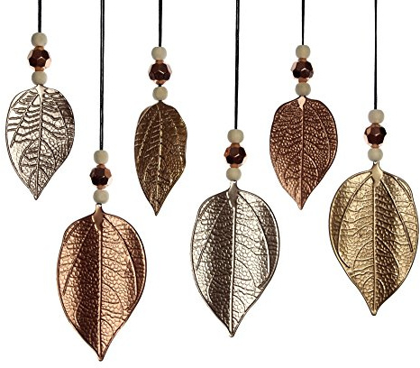 FRANK FLECHTWAREN Hänger Schimmerblatt Set 6 teilig 4 x 7cm & 5 x 10 cm Metallanhänger Metallblätter lackiert Metallicoptik Blattadern verziert Dekoration