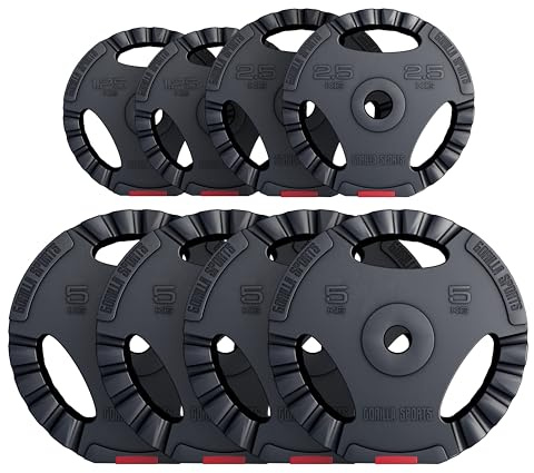 GORILLA SPORTS® Hantelscheiben - Einzeln/Set, 1,25kg, 2,5kg, 5kg, 10kg, 15kg, 17,5kg, 27,5kg, 30kg Gewichte, 30/31mm Bohrung, Tri-Grip, Kunststoff - Gewichtsscheiben, Hantelscheiben-Set