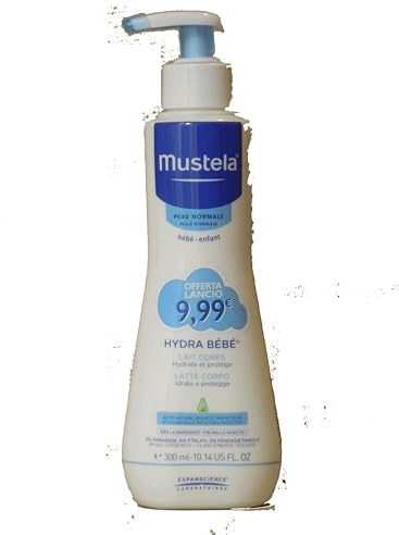 Mustela Hydra Baby Body Milk mit Avocado Perseose BIO und Vitamin E, Baby Body, Kinder, ganze Familie - spendet Feuchtigkeit und macht die Haut weich, 97% Inhaltsstoffe natürlichen Ursprungs (300ml)