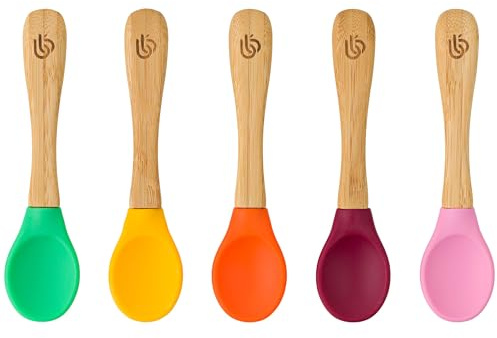 bamboo bamboo ® Baby Entwöhnungslöffel 5er Set | Bambus mit weichen Silikonspitzen | Ergonomische, griffige Griffe (5er-Set)