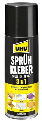 Uhu 48900 - Sprühkleber 3 in 1 Permanent - Korrigierbar - Wieder Ablösbar 200 ml
