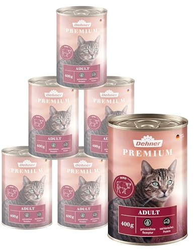 Dehner Premium Katzenfutter Adult, Nassfutterr, Rind, 6 x 400 g (2.4 kg) | getreidefrei, für ausgewachsene Katzen