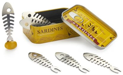 Balvi Aperitif-Gabel Conserverie Sardines Tintenfisch-Konservendose im Retrodesign Blech/Edelstahl