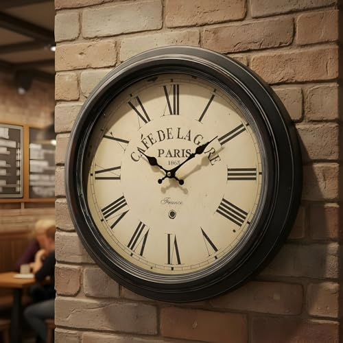 levandeo XXL Wanduhr 47cm Bahnhofsstil Nostalgie Paris Frankreich Metall Schwarz Großuhr Vintage Römische Ziffern Bahnhofsuhr Quarzuhrwerk