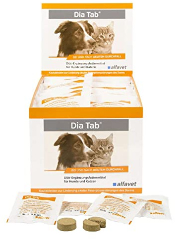 alfavet Dia Tab, 60 x 5,5g, Diät-Ergänzungsfuttermittel für Hunde und Katzen, Kautablette bei und nach akutem Durchfall