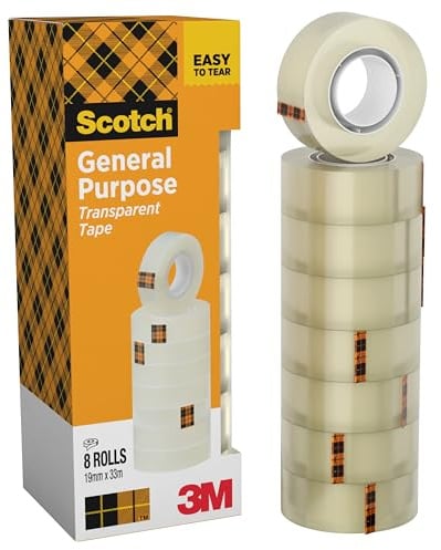 Scotch Transparentes Klebeband 508-8 Rollen - 19mm x 33m - Durchsichtiges Allzweckband für Schule, Heim und Büro