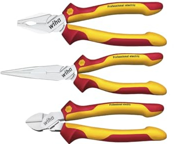 Wiha Zangen Set für Elektriker (26852) 3-tlg. I Universal Kombizange 180mm + Flachrundzange 200mm + Seitenschneider 160mm I Zangenset Elektro VDE
