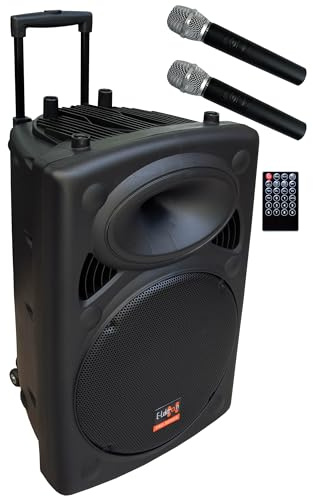 E-Lektron EL38-M MK-III 900W Mobile PA Sound Anlage Partybox Bluetooth Lautsprecher Groß Akku-MP3-USB-SD-FM inkl. 2 UHF Funkmikrofone und Fernbedienung Soundsystem - Mobile Musikbox MP3