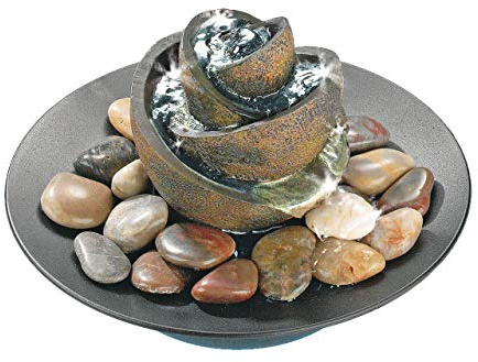 pajoma® Zimmerbrunnen Surprise mit Naturkiesel H 20,5 cm – Zen-Design mit Spirale & Wasserlauf | Innenbrunnen mit Pumpe – Stilvolle Luftbefeuchtung & Dekoration