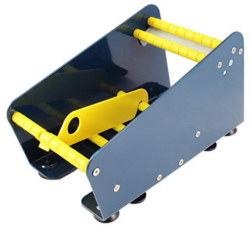 KLEBESHOP24 Etikettenspender | Manueller Spender für einseitige & doppelseitige Klebepunkte & Etiketten | Mit Saugnäpfen | Aus robustem Metall | Auftischgerät / 113 mm Nutzbreite, mit Rollentrenner