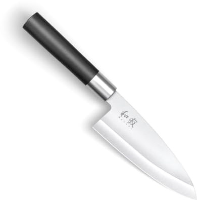 KAI Wasabi Black Deba 21,0 cm Klingenlänge - rostfreier 6A/1K6 Edelstahl poliert 58 (±1) HRC - schwarzer Polypropylen Griff - japanisches Hackmesser - Made in Japan