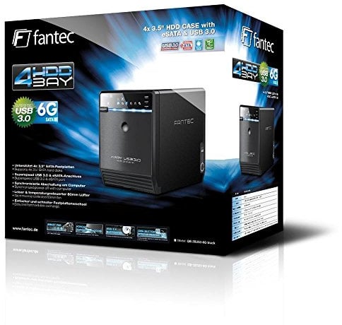 FANTEC QB-35US3-6G Externes 4-fach Festplattengehäuse (für 4x 8, 89 cm (3, 5 Zoll) SATA i/II/III Festplatten, USB 3.0 SuperSpeed und eSATA Anschluss, 6G Support, 80 mm Lüfter Temperaturgeregelt)