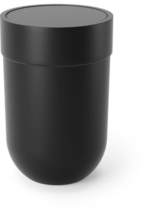Umbra Touch Abfalleimer, 6L Schwingdeckel, Schwarz | Weiche matte Oberfläche, kompakt für kleine Räume, Badezimmer und Büro, recycelter Kunststoff