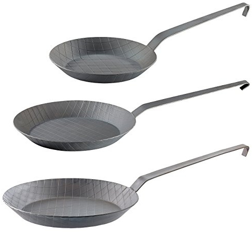 Tornwald-Schmiede 3er-Set kaltgeschmiedete Bratpfannen, Rauten-Prägung, Ø 20, 24 & 28 cm