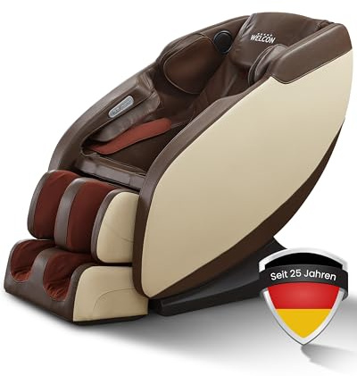 WELCON Prestige II 3D Massagesessel Zero Gravity Wärme Beige-Braun | Sessel mit Wärmefunktion, Fußmassage, Luftdruckmassage & Bluetooth für Zuhause