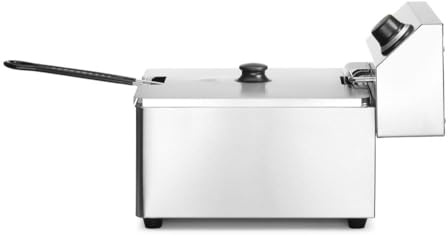 HENDI Fritteuse, 4L, mit Frittierkorb und Deckel, abnehmbarer Ölbehälter, Temperaturbereich: 50° bis 190°C, Überhitzungsschutz, Kaltzone, Frittierbehälter, 230V/3000W, 216x381x(H)305mm, Edelstahl