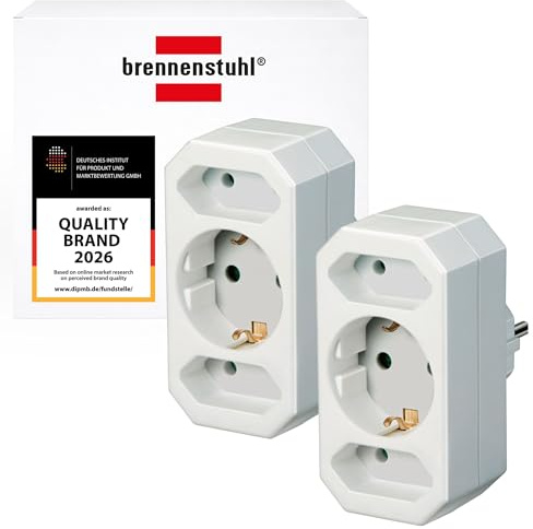 Brennenstuhl Mehrfachsteckdose, Steckdosenadapter 3-Fach mit erhöhtem Berührungsschutz (2 x Eurosteckdose und 1 x Schutzkontakt) weiß