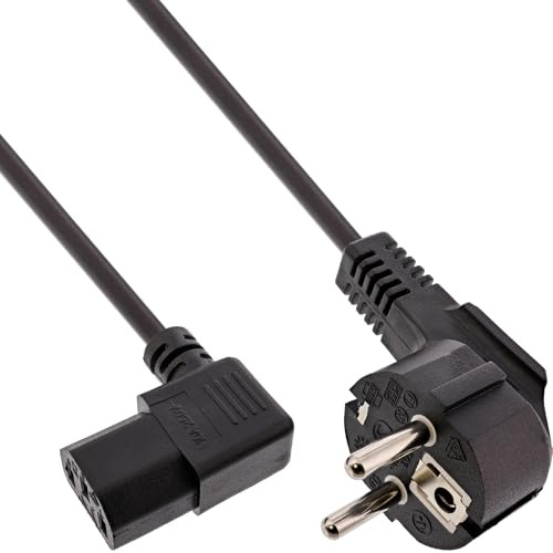 InLine 16752B Netzkabel, Schutzkontakt gewinkelt auf Kaltgerätestecker C13 rechts abgewinkelt, 0,5m, schwarz