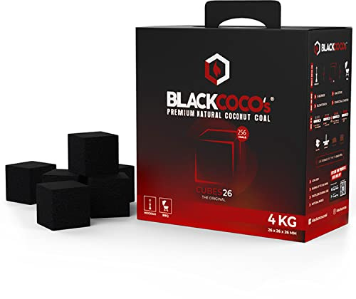 BLACKCOCO’s Shisha Kohle 4 kg – Premium Kokoskohle Naturkohle für Shisha & Grill BBQ – Lange Brenndauer – Cocos Kohlen ohne Zusätze