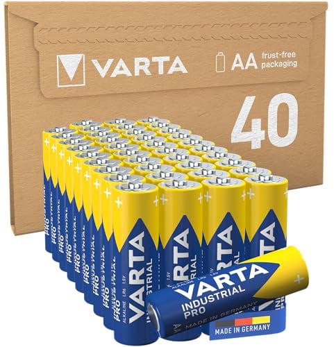 VARTA Batterien AA, Industrial Pro, Alkaline Batterie, 1,5V, Vorratspack in umweltschonender Verpackung, Made in Germany [Exklusiv bei Amazon] 40 Stück( 1er Pack)