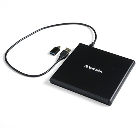 Verbatim Externer Slimline CD/DVD-Brenner, mobiles externes Laufwerk zum Brennen, schnelle Datensicherung, mit Nero Burn & Archive, 98938