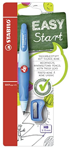 STABILO - Ergonomischer Druck-Bleistift für Rechtshänder - EASYergo 3.15 in hellblau/dunkelblau - inkl. 1 dicken Mine - Härtegrad HB & Spitzer - Blister