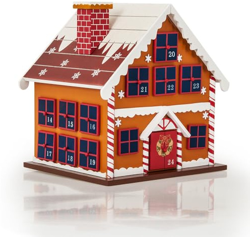 SPIELWERK® Adventskalender Winterhäuschen zum Befüllen 24 Türchen wiederverwendbar Bunt Bemalt Weihnachten Kinder DIY weihnachtliche Holz Dekoration