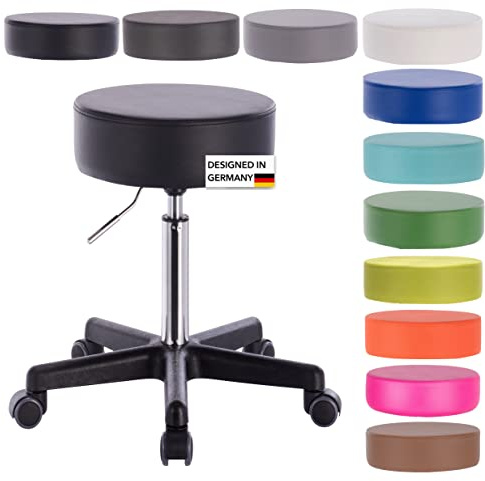 1stuff Profi Rollhocker Squash 35 -ca. 51-71 cm Sitzhöhe- Bürohocker höhenverstellbar mit hoher Belastung - robuster Praxishocker - klassischer Arzthocker mit Rollen - 360° Dreh-Hocker (Schwarz)