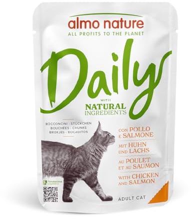 Almo Nature Daily - Nassfutter für Katzen - Huhn und Lachs - 70 g, Packung mit 30