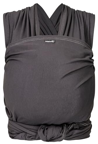 Hoppediz Elastisches Babytragetuch ab Geburt, Anthrazit 4,60 m | Ergonomisches Tragetuch für frühgeborene und neugeborene Babys bis 9 kg, inkl. Anleitung