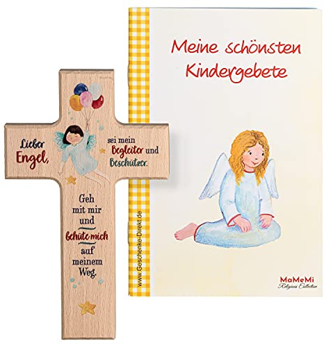 MaMeMi Kinder- Holzkreuz: 'Regenbogen-Engel' 15 cm zur Geburt, Taufe oder Kommunion