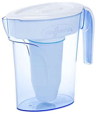 ZeroWater 5-Stufige Filterkanne für Trinkwasser mit 1,4 L - NSF-Zertifizierte Wasserfilter Kanne, um Blei, Andere Schwermetalle und PFOA/PFOS zu Reduzieren - in Weiß und Blau