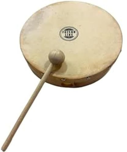 FUZEAU - 70627 - Tamburin aus Holz - Natürliche Haut Ø 20 cm ohne Ohrring - Wird mit 1 Holzhammer geliefert - Echtheit des Klangs garantiert - Ab 4 Jahren, beige