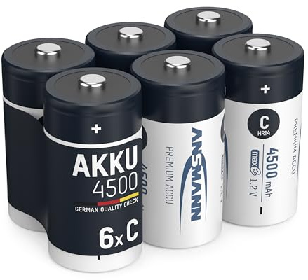 ANSMANN Akku Baby C 4500 mAh 1,2V NI-MH, 4 Stück, wiederaufladbar, hohe Kapazität und geringe Selbstentladung, ideal für Taschenlampe, Spielzeug, Radio, Ersatzakku
