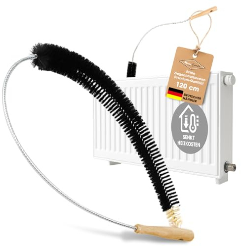 MaxxGoods Heizkörperbürste 120cm mit Ziegenhaar Borsten für Heizkörperreinigung - Heizungsbürste, Flachheizkörper, Rippenheizkörper - Heizkörper Reinigungsbürste Edelstahldraht & Kunststoffummantelung