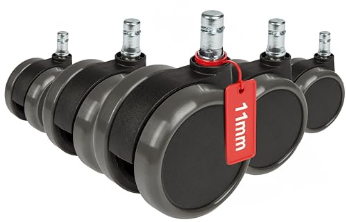 hjh OFFICE 619010 5X Hartbodenrollen 11mm / 65mm Büro-Stuhl-Rollen für Hartböden (5er Pack)