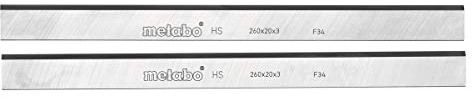 metabo HSS Hobelmesser 2er Set, HC 260 C/M/K, 260 x 20 x 3 mm, Ersatzmesser | Für Weichholz und Hartholz, nachschleifbar, 18% Wolframanteil, passend für HC 260, präzises Hobelbild und saubere Oberflächen