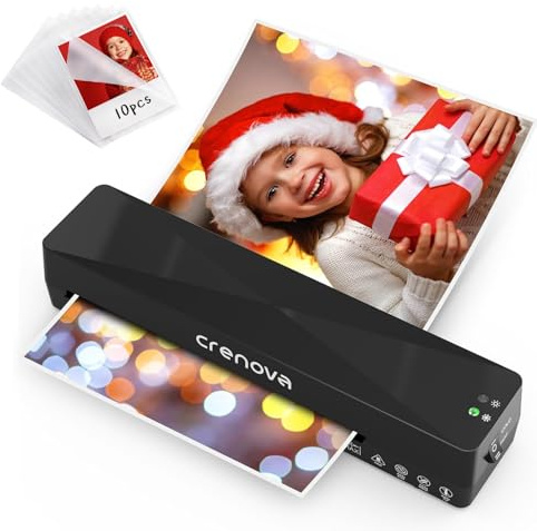 Crenova Laminiergerät A4/A5/A6,Schneller Laminator mit 10 Laminierfolien,Personal für Hausgebrauch,Schule Lehrer,Büro Karte (Schwarz)